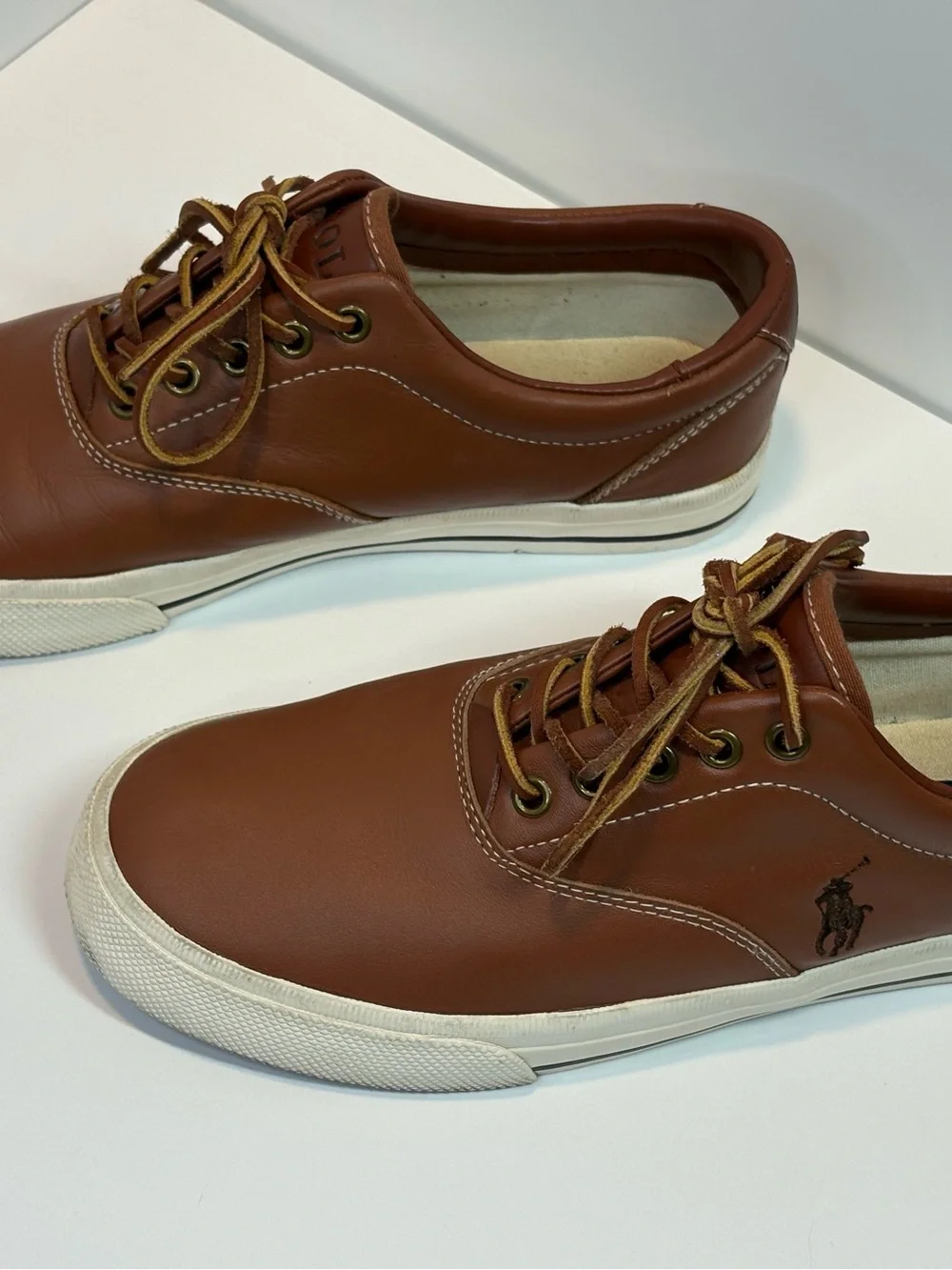 Polo by Ralph Lauren Brown Leather Vaughn Sneakers with White Sole Men 9D